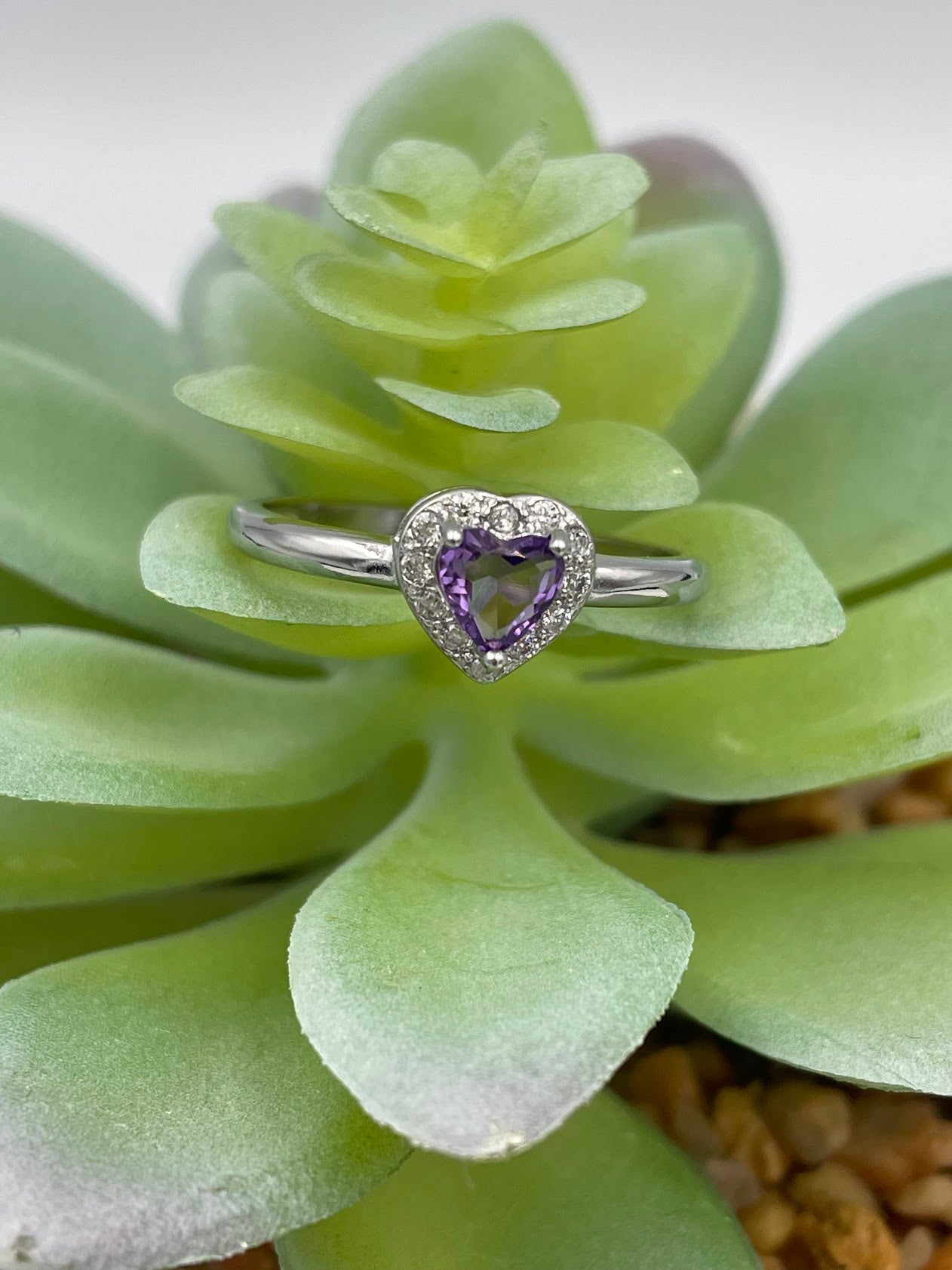 Amethyst Heart Earrings & Rings