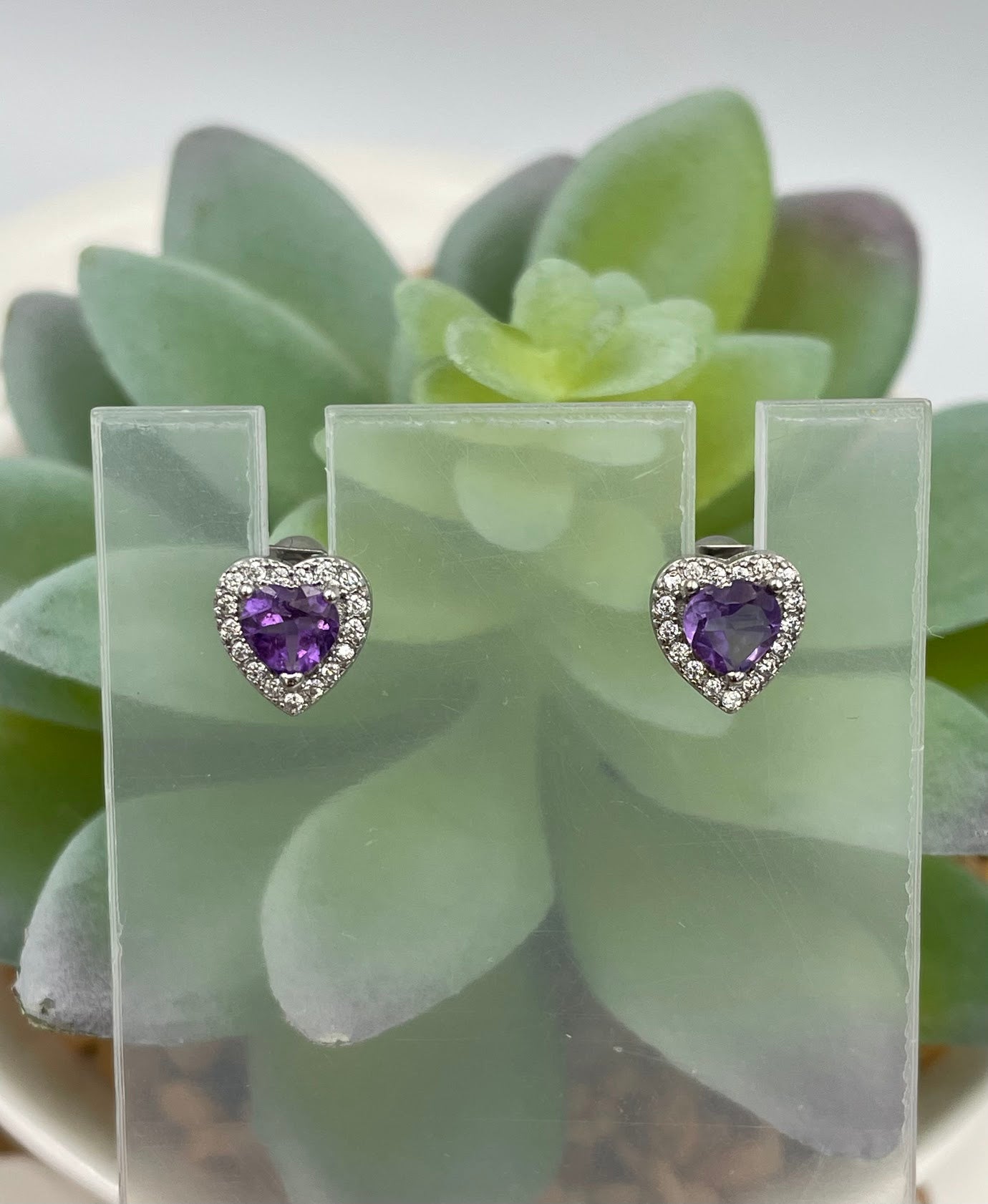 Amethyst Heart Earrings & Rings