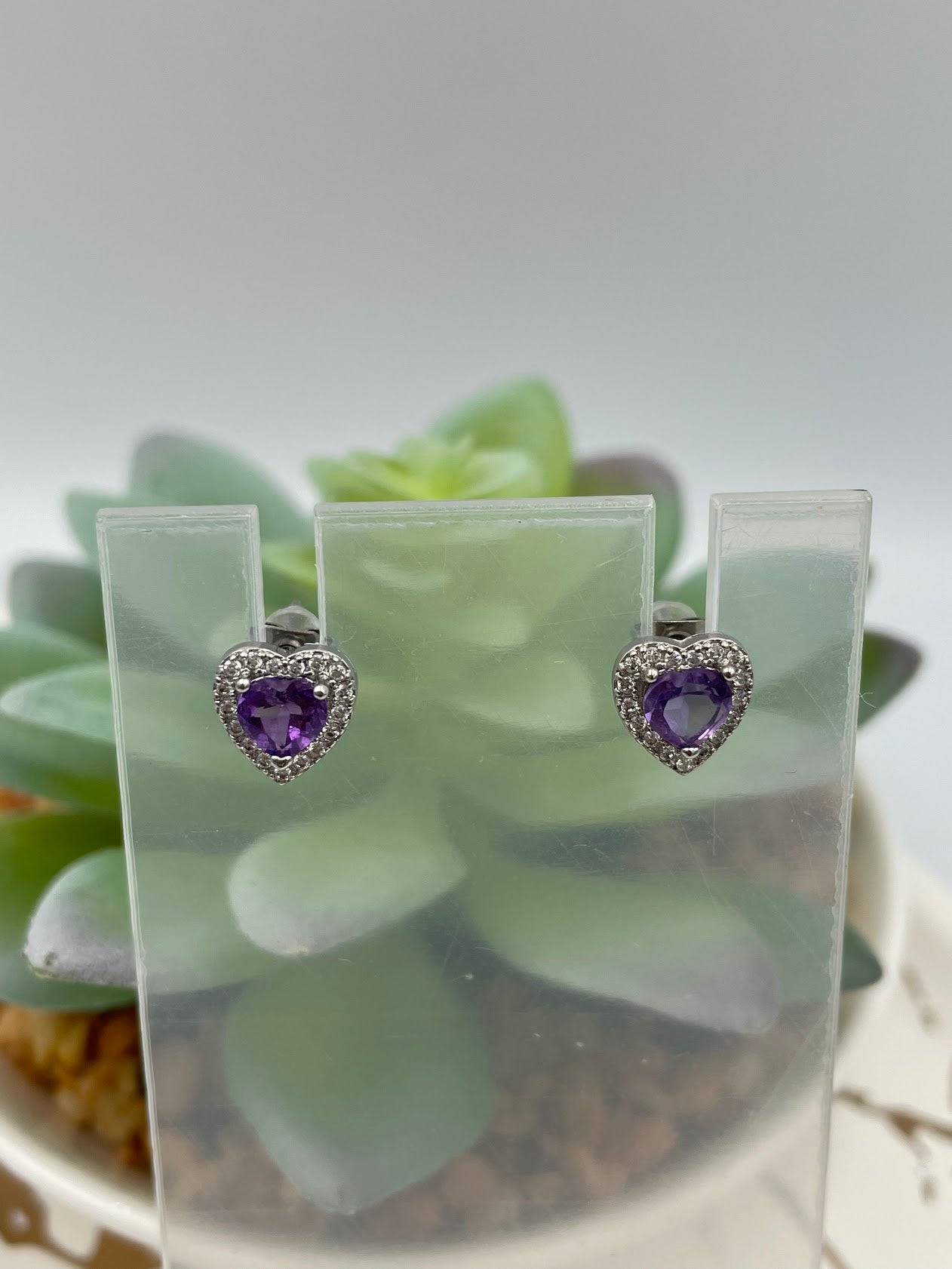 Amethyst Heart Earrings & Rings