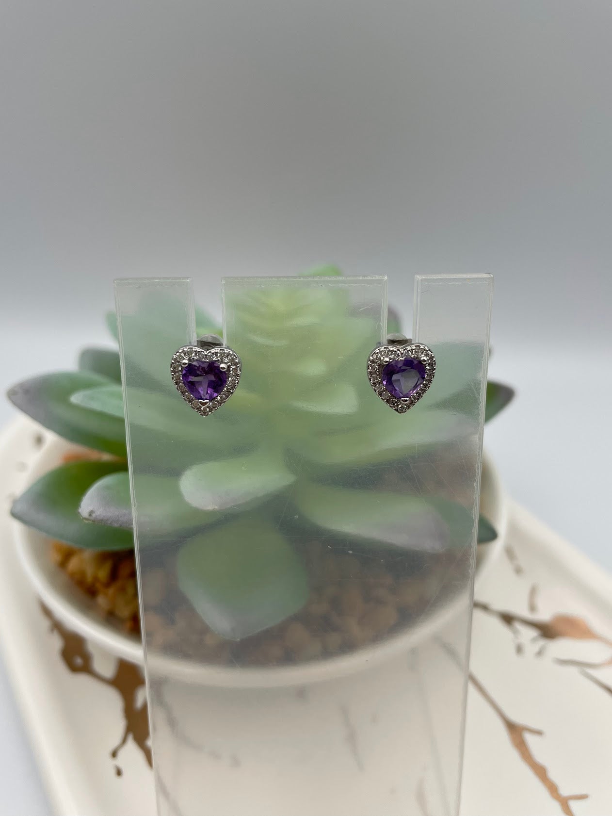 Amethyst Heart Earrings & Rings