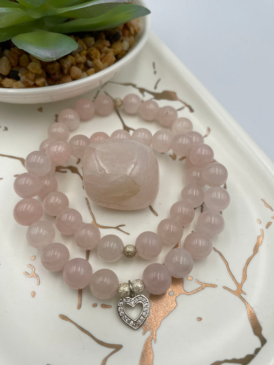 Rose Quartz Bracelet & Crystal Set