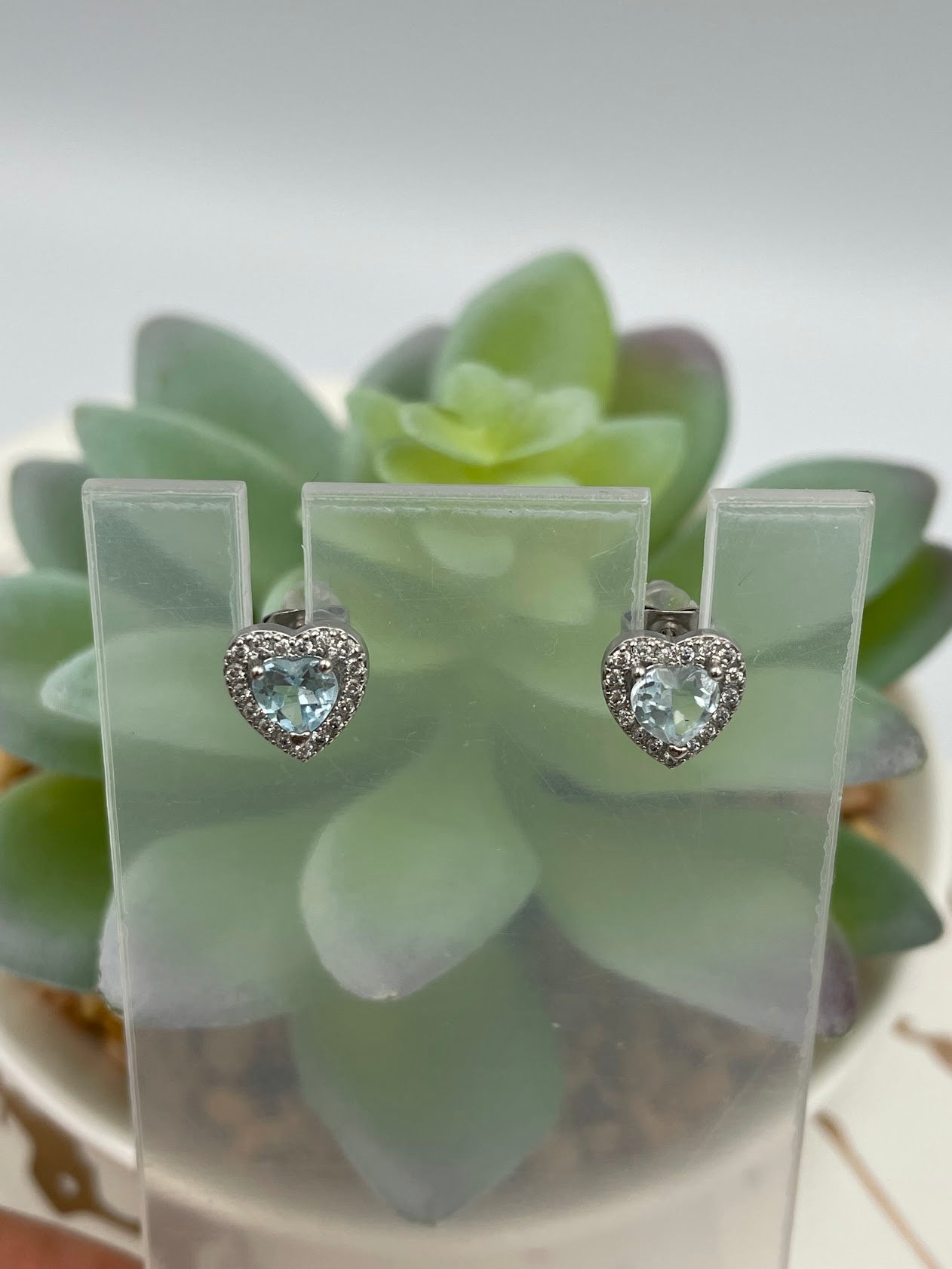 Aquamarine Heart Earrings & Ring